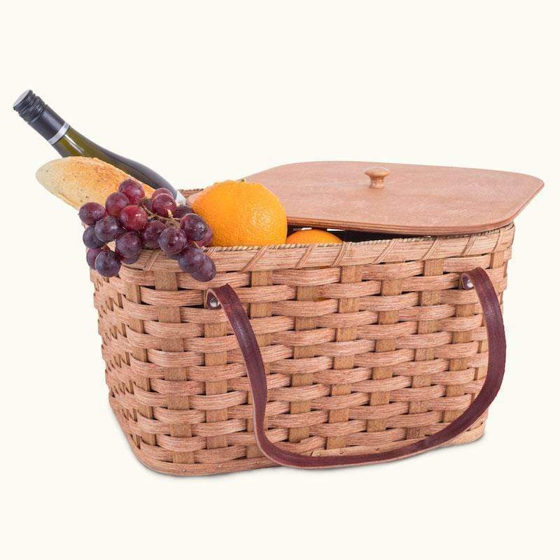 Amish Picnic Basket | Large Classic Wicker Outdoor Tote With Lid