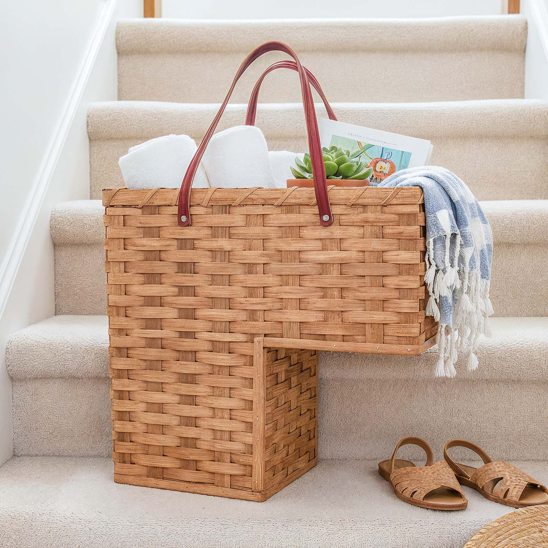 Large Wicker Stair Basket | Amish Woven Step Organizer